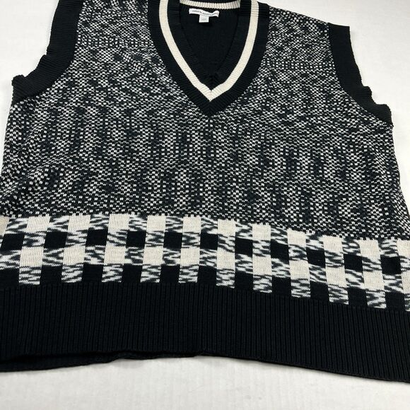 Autumn Cashmere Cotton Sweater Vest Black Tan Sleeveless Knit Casual - Picture 2 of 9